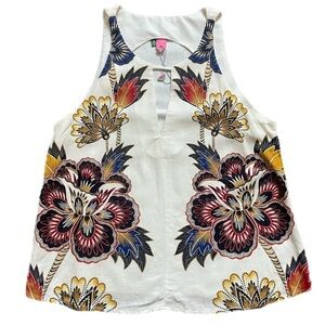 New FARM Rio Bel Floral Print Linen Blend Tank Top Size XS